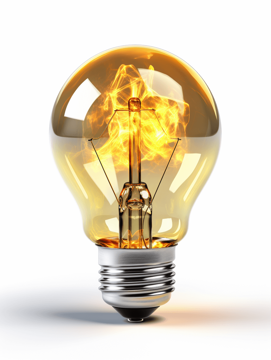 3D rendering of a light bulb with fire inside, in the style of Van Gogh, isolated on a white background, in a close up view.