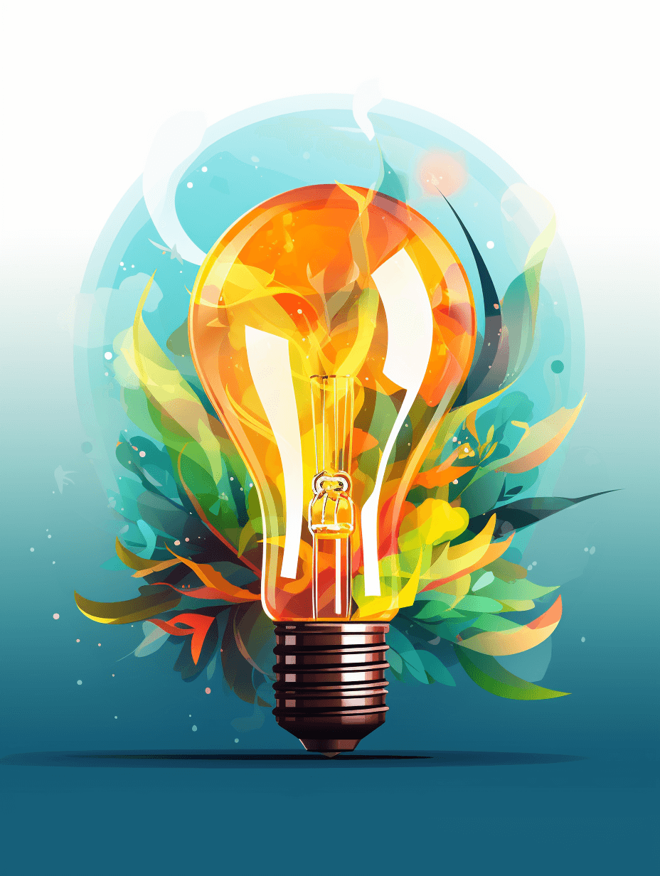 illustration of a light bulb with a colorful abstract background, in a vector style, using a white and blue color palette, featuring an orange lightbulb with energy waves flowing around it, digital art in the style of [Greg Rutkowski](https://goo.gl/search?artist%20Greg%20Rutkowski), a detailed illustration of lightbulbs featuring lightbulb design elements, a colorful glowing illustration