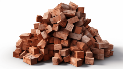 Pile of wooden blocks isolated on a white background with a clipping path, 3D rendered in the style of a professional photo with cinematic lighting and high resolution with ultra detailed natural colors, red wood blocks isolated on a white background as a PNG file.