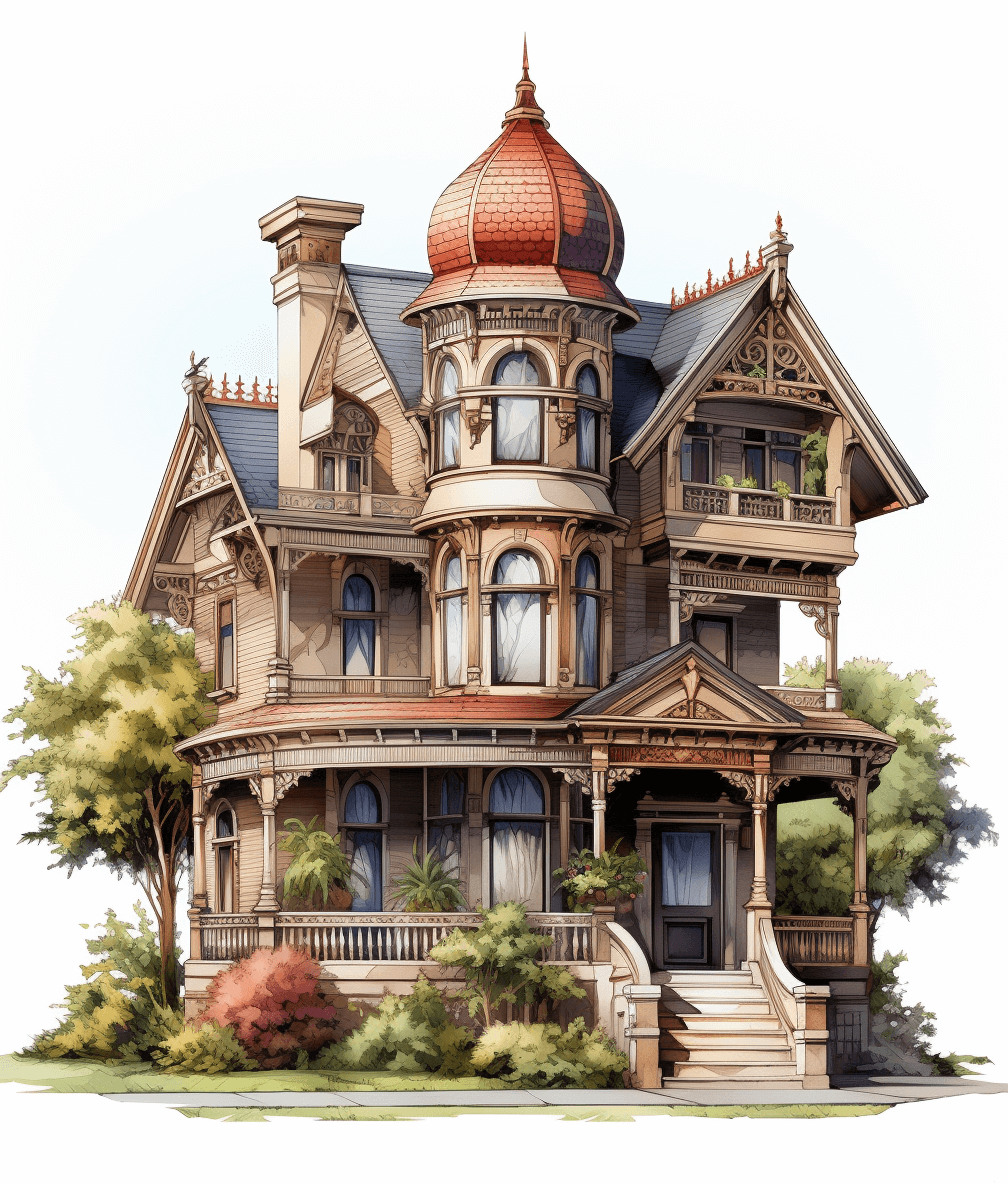 victorian mansion, detailed illustration in the style of [Alex Alemany](https://goo.gl/search?artist%20Alex%20Alemany) and in the style of [Artgerm](https://goo.gl/search?artist%20Artgerm), watercolor clipart on white background, defined edges