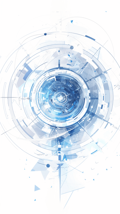 Abstract futuristic technology background with a blue circle and white elements, vector illustration on an isolated white background, design template for a graphic presentation or web site layout, digital concept of future tech in the style of cyberspace technology and data science, 3d rendering