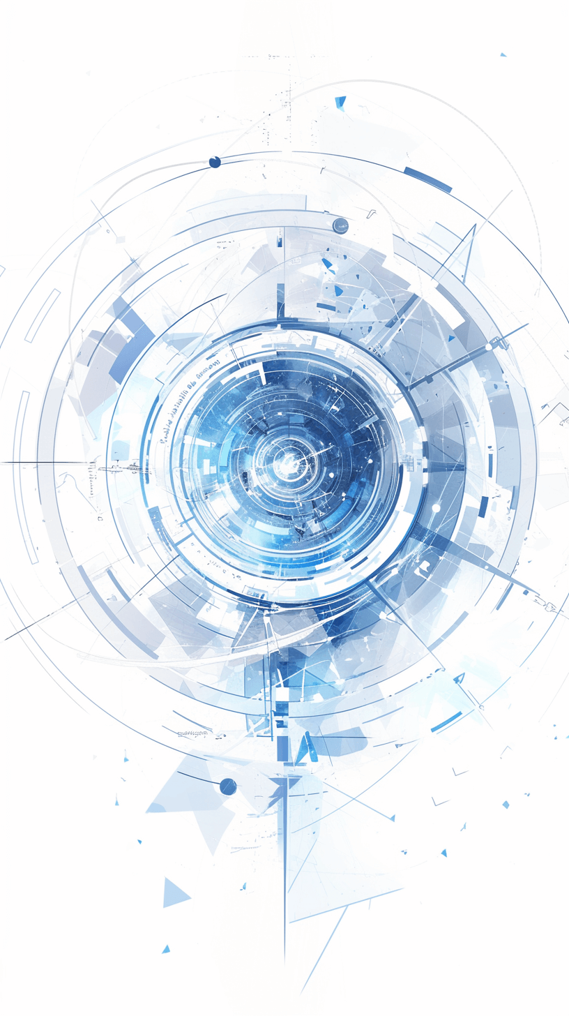 Abstract futuristic technology background with a blue circle and white elements, vector illustration on an isolated white background, design template for a graphic presentation or web site layout, digital concept of future tech in the style of cyberspace technology and data science, 3d rendering