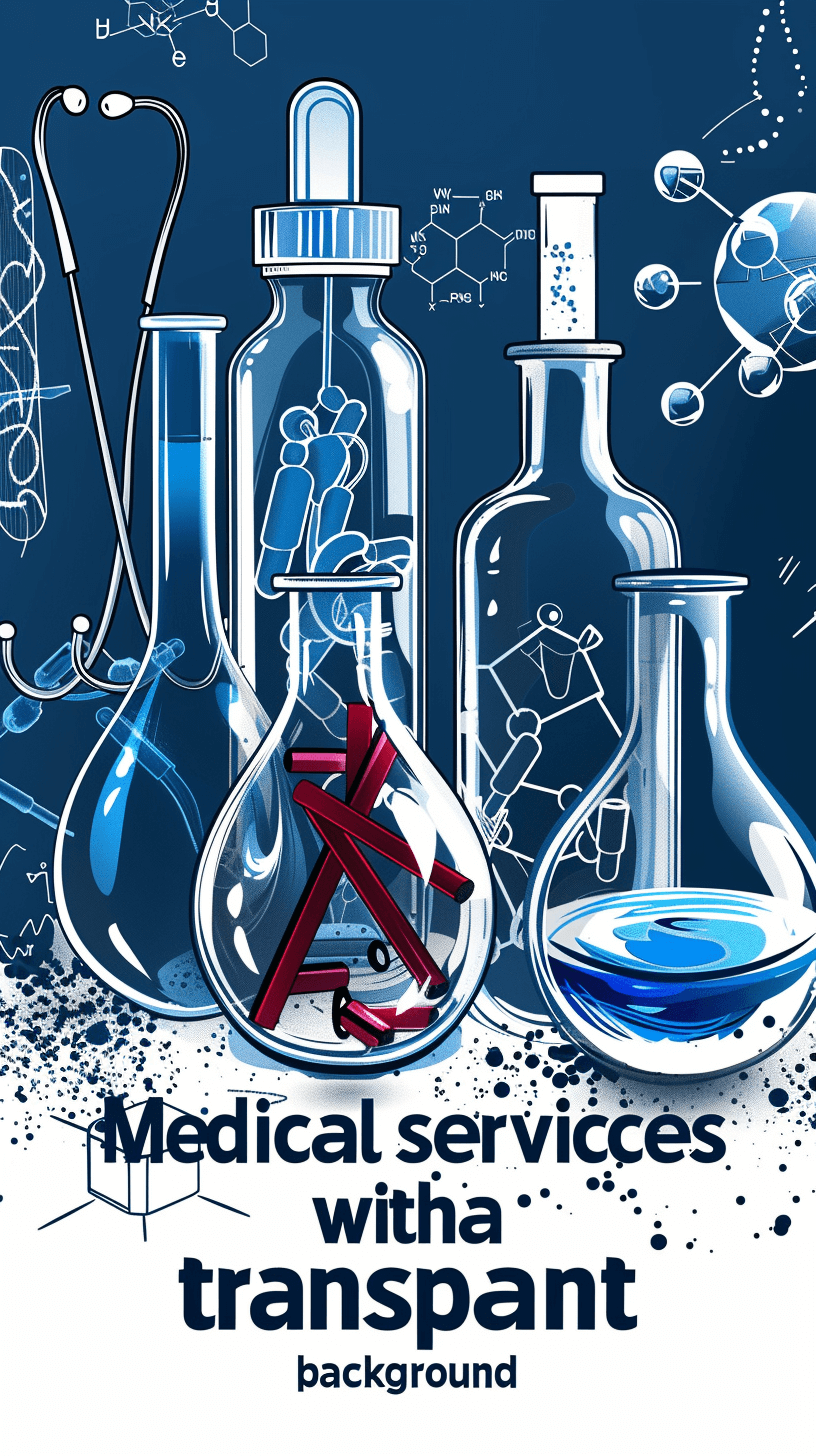 medical services with a solid background, vector illustration of laboratory equipment, test tubes and beakers on the right side of the poster with text in white color and blue elements, vector graphics for posters, brochures, business cards, and banner design in the style of laboratory equipment.