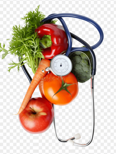 l Scheduler and stethoscope with vegetables, apple , carrot on transparent background for health care concept" stock photo realistic photography stock photorealistic stock photo