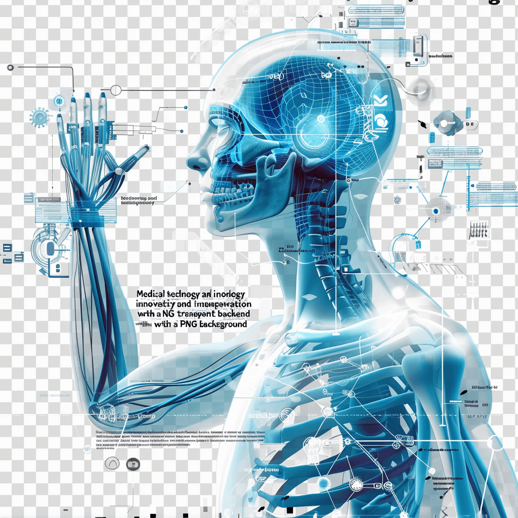 medical technology illustration of an human anatomy with transparent background, showcasing the complex structure and precision engineering behind their construction.” in blue color on white isolated background, png