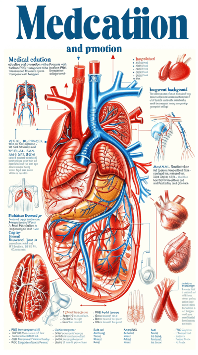 A detailed medical poster showing the anatomy of heart and tiles "Medicianation, movement" in bold letters at top center. In an illustrated style with clear lines depicting different parts like the aur怿OPENing, idolomachy between left or rightbox qartGMibes