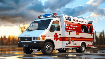 medical emergency and rescue with white ambulance on the background of sky "3d rendering, cartoon style, high resolution photography, high detail, cinematic light, hyperrealistic, stock photo