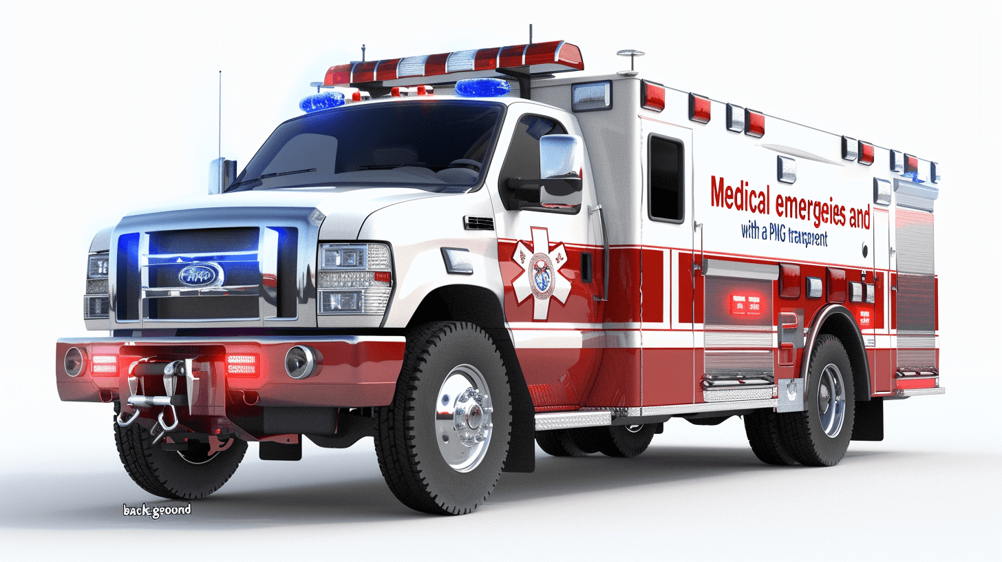 A detailed, realistic rendering of an ambulance with “medical argument and emergency service” written on the side, white background, with no shadows, high resolution, high quality, high detail, in the style of a super realistic piece, illuminated as if under studio lights, with a hyperrealistic style, and super sharp focus without shadow.