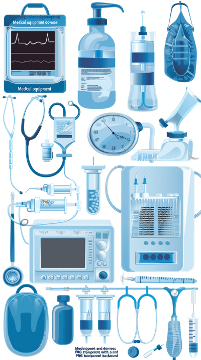 medical equipment and devices with blue color vector illustration " clip art, detailed, high resolution, professional photograph