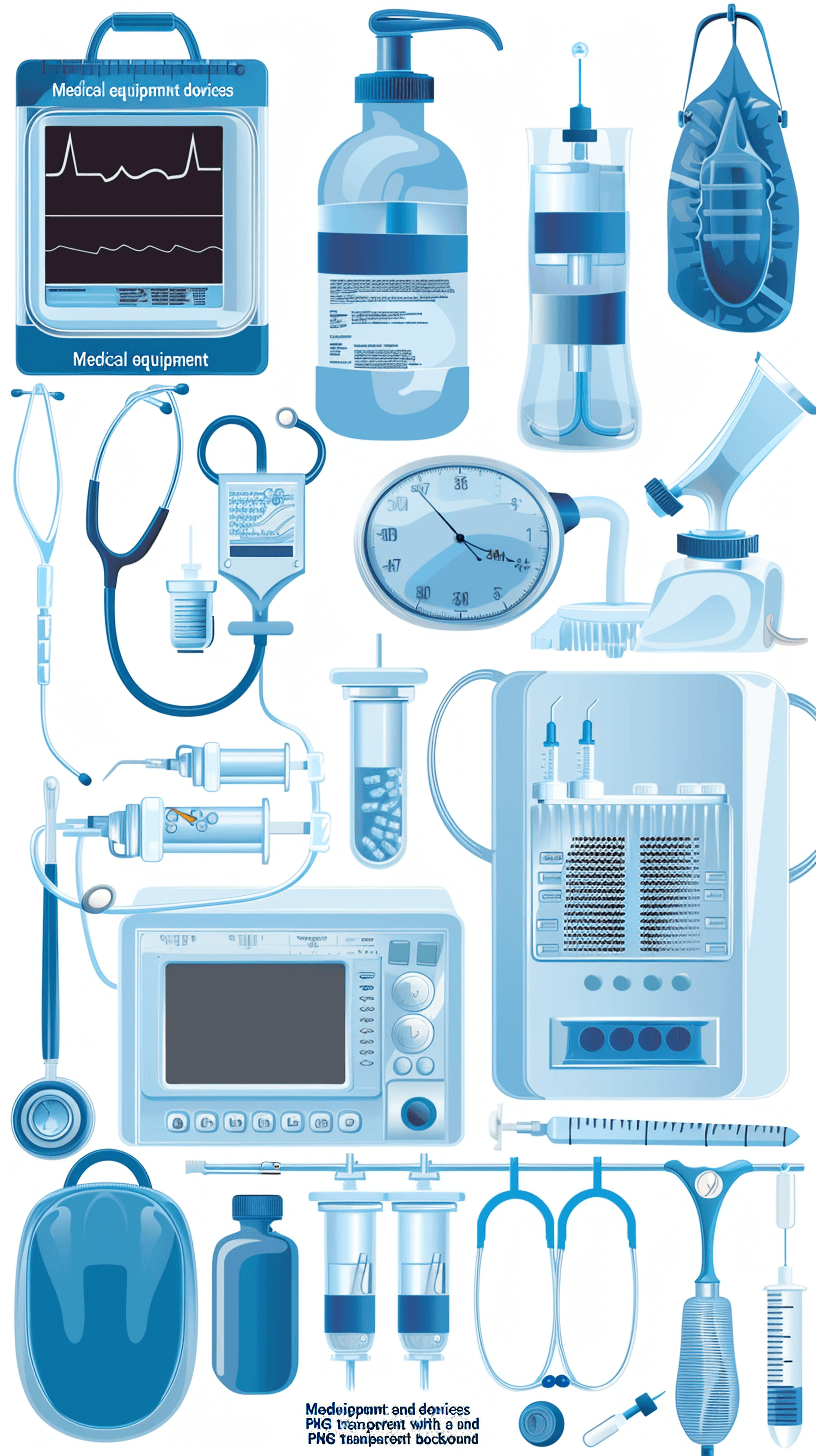 medical equipment and devices with blue color vector illustration ” clip art, detailed, high resolution, professional photograph