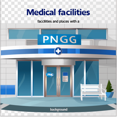 medical facility buildings and places with the logo PjàNu" flat vector illustration, white background, blue color scheme, minimalistic, simple design, with text "PdockWG", transparent png background, 2d flat icon style, no shadows, high resolution, no shading detail, no gradients, no gradient, no shadows, no gradient, no gradients, flat colors only, no gradient