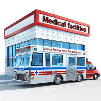 medical facility with ambulance exterior " white background, 3d render