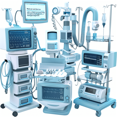 A realistic photo of "medical devices with a window view" in the style of light blue, white background, realistic hyperdetailed rendering, high resolution, isolated on all edges, no shadows, white background.