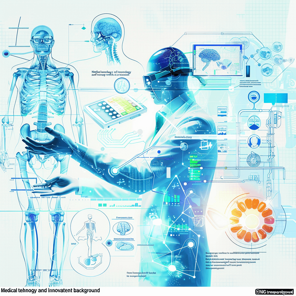 medical technology and innovative background in the style of “vector illustration, human anatomy diagram, futuristic tech elements, hyperrealistic illustrations”.