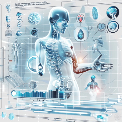 medical technology and innovation with transparent human anatomy in the background, PNG vector graphic design for digital art." "human skeleton structure", data visualization charts, light blue tone color, futuristic style, full body of female robot made by AI, detailed, high resolution, hyper realistic details, high detail, high definition, high quality