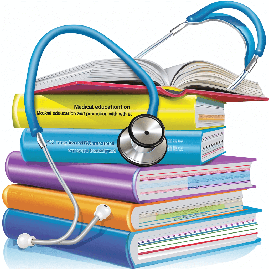 medical education and promotion with books, vector graphic of colorful stethoscope on top stack colorfull book , white background” realistic detailed vector art, clipart isolated