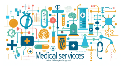 medical services in the style of P�_ISO s Cheshandler background " vector illustration, using simple shapes and lines , colorful , white background , in the adobe illustrator flat art style, high resolution