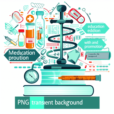 Vector illustration of " drug education and promotion with PNG transparent background" vector graphics, flat design, high resolution vector illustration, white background, " amber", medical equipment , books, an tonact يتatabi and doctor's tools icons. Colorful, green blue and turquoise color scheme, professional graphic designer style. In the center is an inkblot test, which contains various patterns such as red lines and dots in different sizes. The bottom left corner features two ", PNG". on top right side it says " UI & UX Design to promrror and promotion". . Flat geometric shapes such as circles and squares create abstract elements. A large title