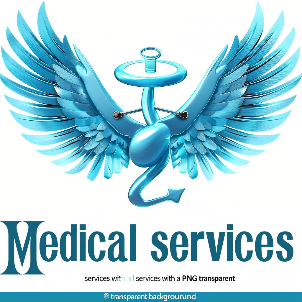 text ” medical services with wings” transparent background, png, vector style logo, medical caduceus and stethoscope on white background, light blue color palette, ” medicine +”. no text in the icon, vector art. . vector design for web banner or social media post , “Crear en graffiti”, 2d game asset style icon of an winged staff symbolizing people’s health care, symbolizes healing, knowledge about human body anatomy, professional quality, medical symbols