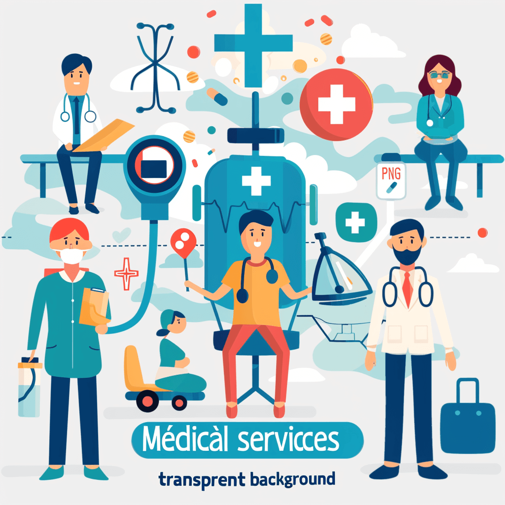 medical services vector illustration with flat style background transparent, full body, white background, color and shape in the style of “Artist name”.