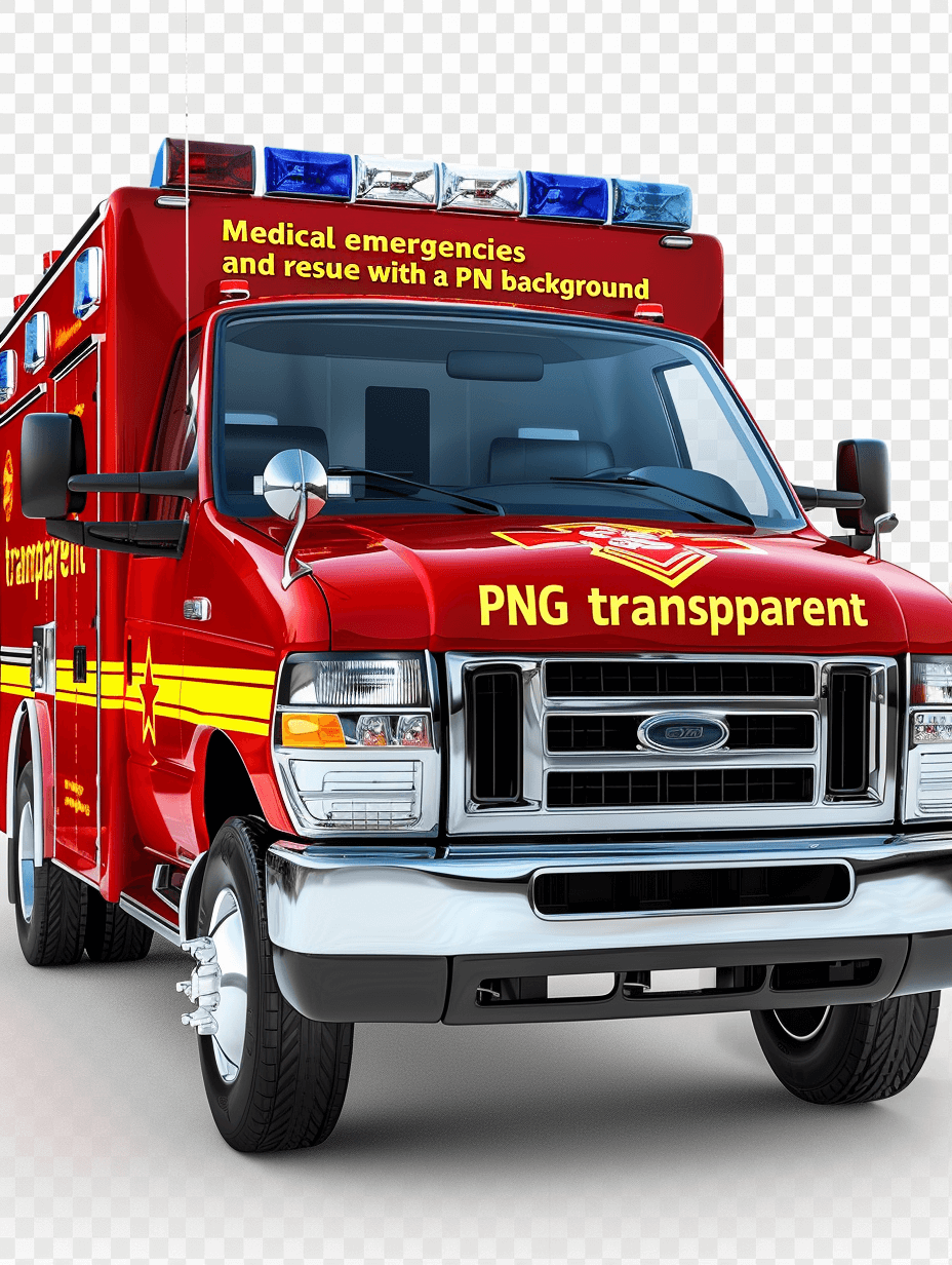 medicalures and rescue with an ambulance on transparent background PNG, hyper realistic, high resolution, high definition, 30k, s750 , HDR , fire Engine Car goddess of the sun,, full body , high detail , yellow lines around it , “.” . no text in red color , white letters “Şanide P.ajax”. . . no text on top of car , red line is going to center left side , all details are visible, hyperrealistic, high detailed