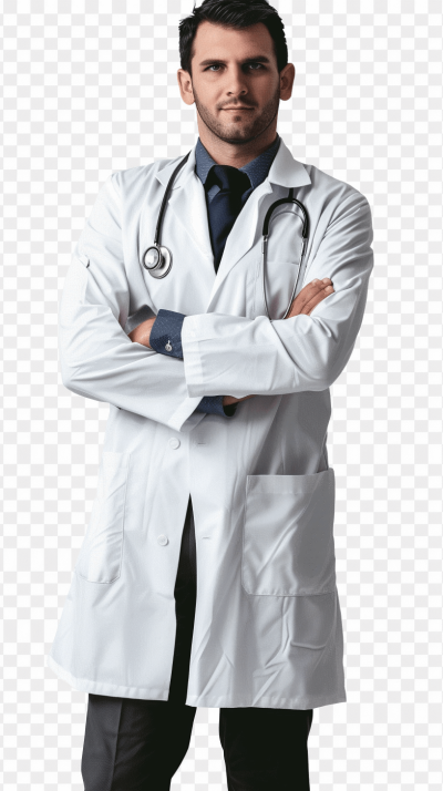 man doctor in white lab coat, transparent background png