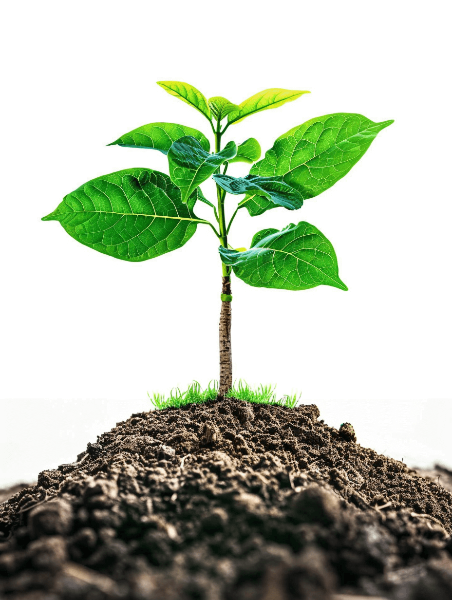 A small plant growing from the ground, isolated on a white background, in the style of a stock photo studio shot, with high resolution photography, high definition, and high detail.