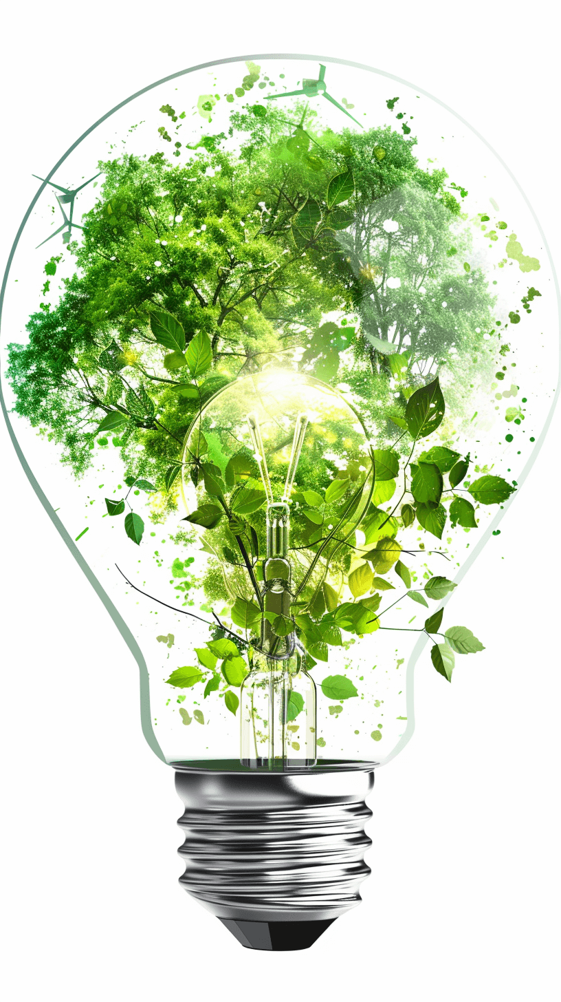 Green energy, tree inside the light bulb isolated on white background with clipping path