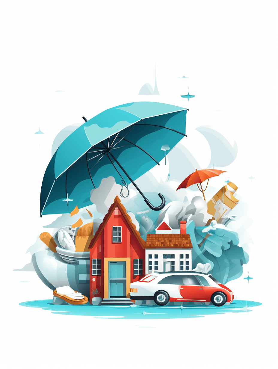 vector illustration of home, car and travel protection with umbrella concept art