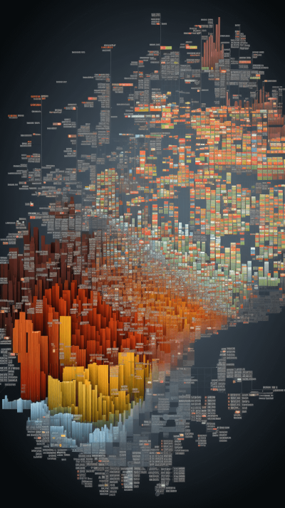 A visually captivating digital illustration of the world's population, represented by colorful data points and graphs, with an emphasis on diversity in urban areas. The dark background highlights these graphic elements. High resolution, detailed textures, and dynamic lighting enhance the visual appeal.