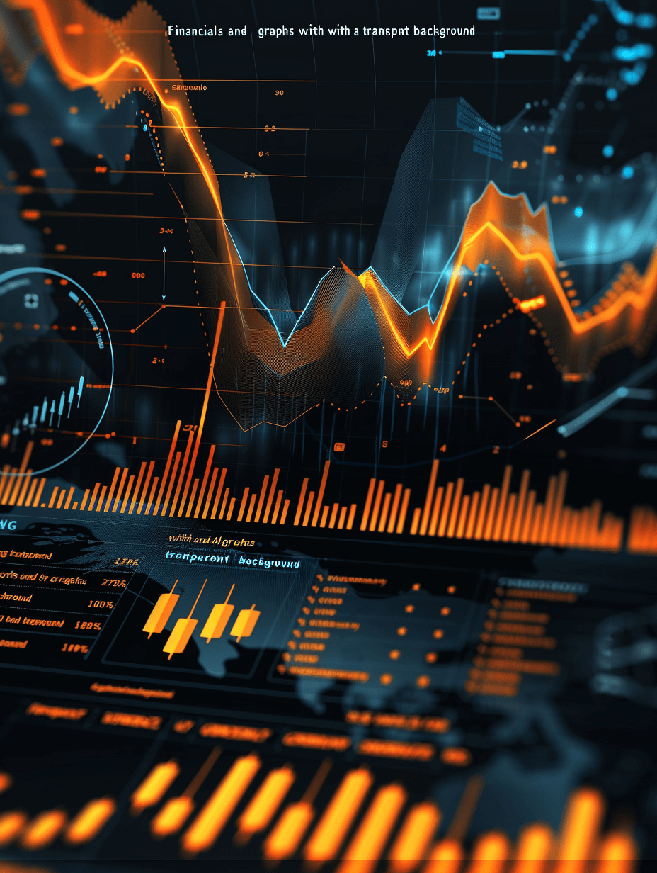 passion and energy of financial charts, graphs with data visualization on digital screen background , orange indigo & gunmetal colors, cinematic lighting, detailed, high resolution, very sharp focus, detailed texture,