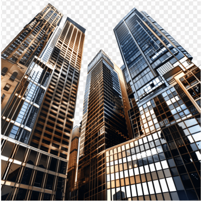 realistic skyscrapers, transparent background, png format