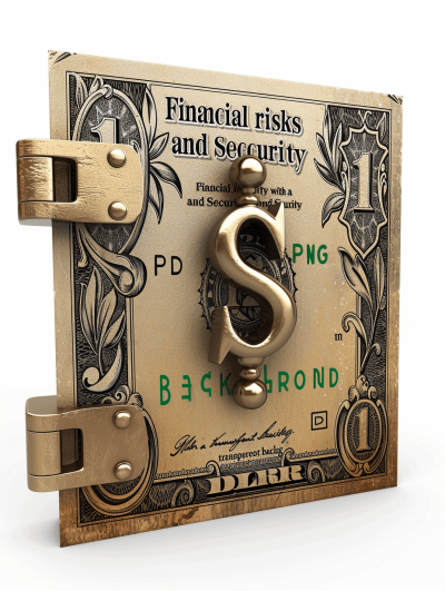 3D rendering of "singular financial risks and security" on the front cover, dollar bill, white background, high resolution, good lighting, 2048x2056p, high definition