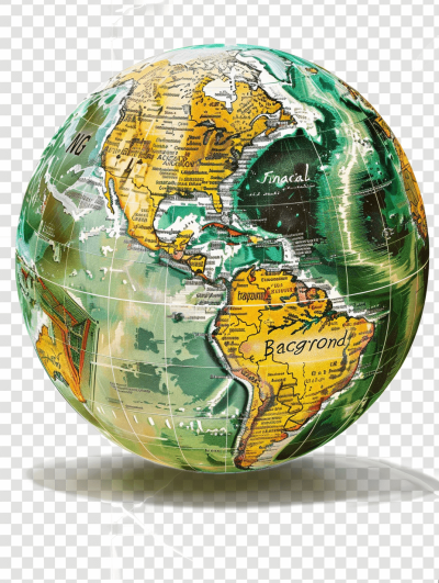 A globe with the map of America, in the style of illustration, transparent background, png format, yellow and green colors, white background, png format, png element