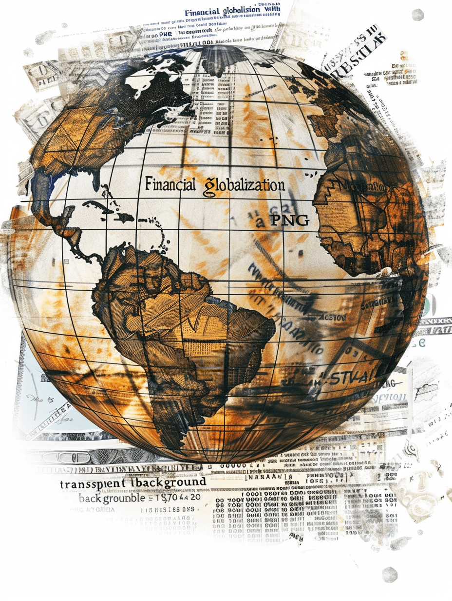 A detailed globe with the “Milano” and earth in brown, adorned in the style of newspaper texture collage of stock market charts on a white background, in an abstract oil painting illustration style, with textural detail, a layered composition with various elements, organic shapes, neutral tones, and the words ‘VECTOR stance financial globalisation’ in orange letters at the top center, set against an aged paper backdrop with visible textures, giving it a vintage feel.