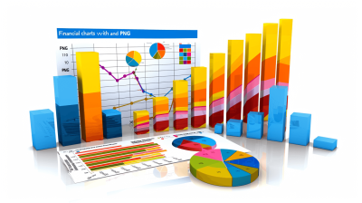 3D render of financial charts with bar graph, pie chart and document "VECTOR setting, element for design on white background" stock photo contest winner, best quality, high resolution, high detail, colorful, vibrant colors, white background, PNG cutout, transparent PNG file. In the style of 0.25.