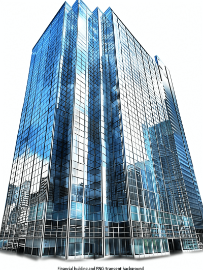 financial building and transparent background, PNG format" glass buildings