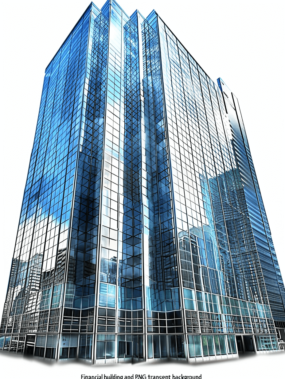 financial building and transparent background, PNG format” glass buildings