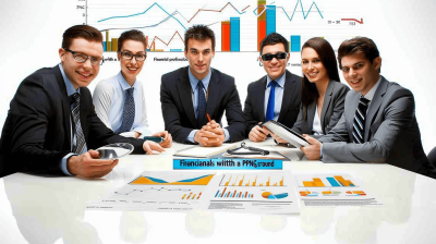 DC financial professional team with a Pantine graphs background , sitting around the table, smiling and holding various documents in their hands . They have stylish suits on and sunglasses over one of them' eyes.