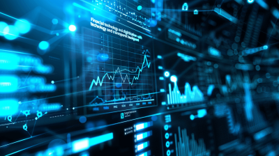 Let's emphasize the concept of financial technology and digital design in this stock market wallpaper design, featuring graphs and charts. The background is dark blue with light accents, creating an atmosphere filled with data points and numbers. This backdrop makes it perfect for highlighting themes related to trading, in the style of chasing seasonal trends.