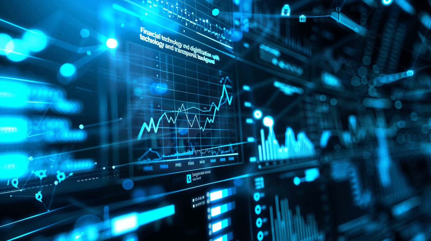 Let’s emphasize the concept of financial technology and digital design in this stock market wallpaper design, featuring graphs and charts. The background is dark blue with light accents, creating an atmosphere filled with data points and numbers. This backdrop makes it perfect for highlighting themes related to trading, in the style of chasing seasonal trends.