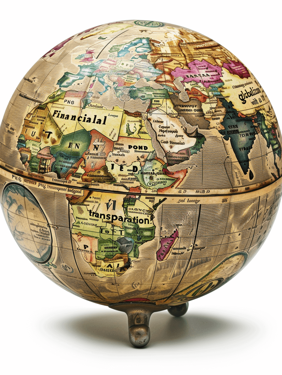 An antique globe with a map highlighting “Ashraful performed financial transfer” on a white background, a detailed illustration in the style of [James Jean](https://goo.gl/search?artist%20James%20Jean) and Gail Lorenzato, highly realistic with high resolution, high quality textures and high color depth.