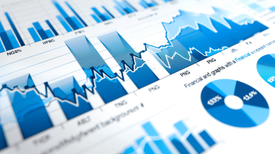 Closeup of financial graphs and charts, displaying growth patterns with blue color theme.