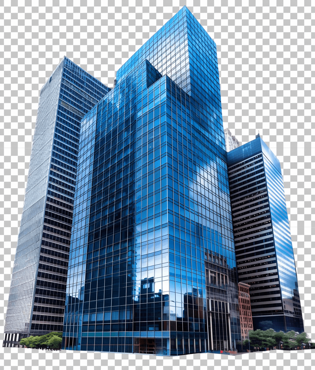 blue skyscraper building, transparent background, png cutout