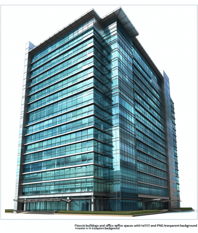 India office building with a glass facade and transparent cartridge on a white background, high resolution. This design is suitable for use as "flor Collectors edition" in the style of vector illustration, vector art, 3d rendering, with high detail, high quality, hyper realistic detail.