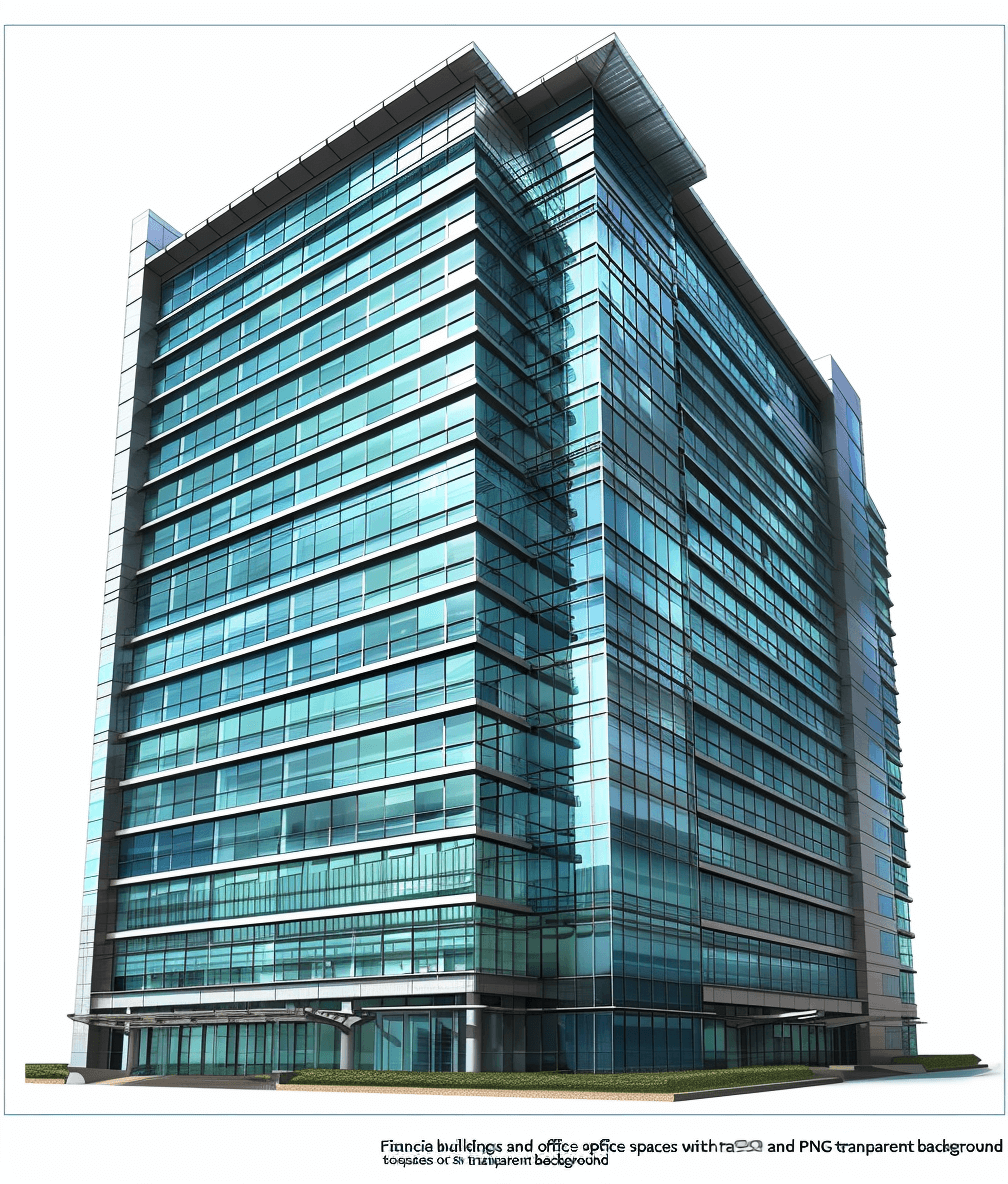 India office building with a glass facade and transparent cartridge on a white background, high resolution. This design is suitable for use as “flor Collectors edition” in the style of vector illustration, vector art, 3d rendering, with high detail, high quality, hyper realistic detail.