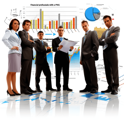 length of financial professional team with charts and graphs, white background, PNG file" stock photo image, full body shot, high resolution, super detailed, professional photograph