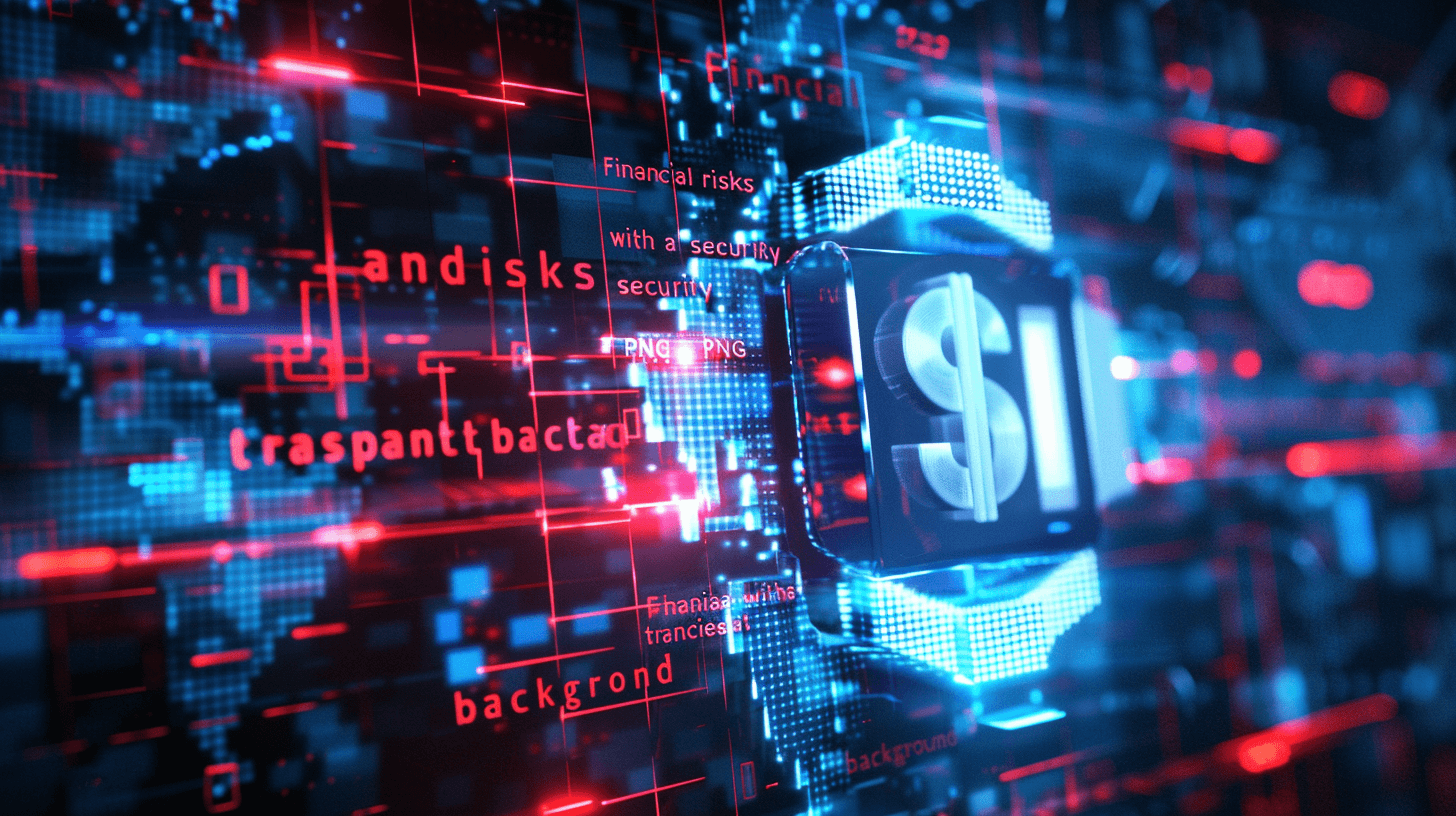 Digital background featuring the word “SAI” and an icon of money, surrounded by digital code and financial symbols. The design conveys advanced technology with elements like blue hues and red highlights to emphasize security and transparency. This concept reflects S méabi’s commitment towards ensuring rendering for each system and enhancing overall performance while maintaining low energy usage in the style of cyber carving.