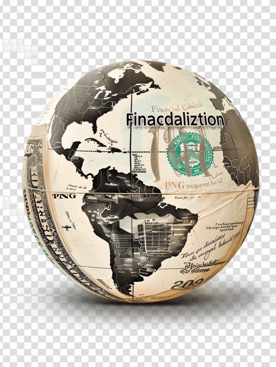 Globe made of dollar bills with the word ” LOTR” and text on globe saying finacialization transparent background png file, PNG format. white background, high resolution