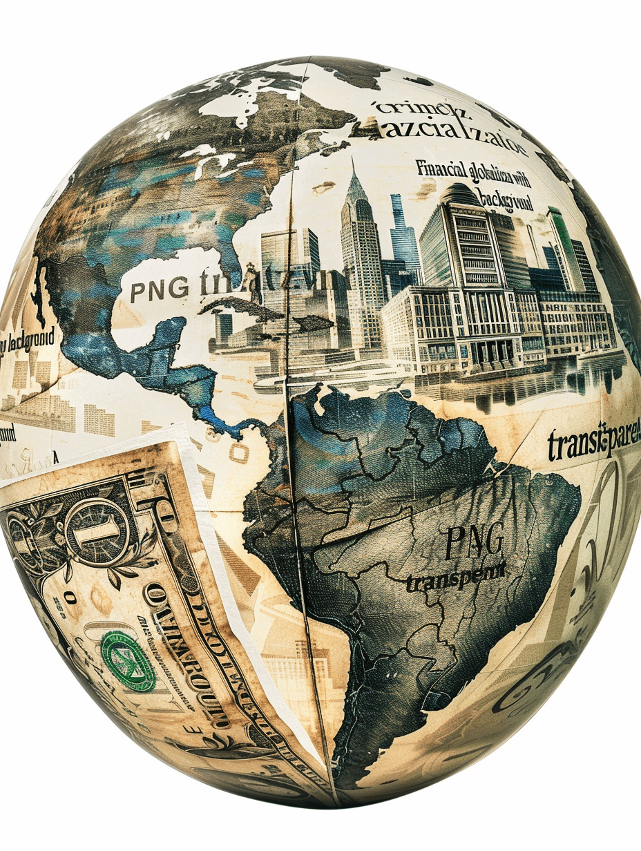 A globe with a map of America and various US dollar bills on it, against a white background. In the foreground is an illustration showing New York City’s skyline. The sphere has graphics of different cities around the world, all in a black ink print style. The overall mood should convey opulence and luxury, highlighting money, wealth and prosperity.